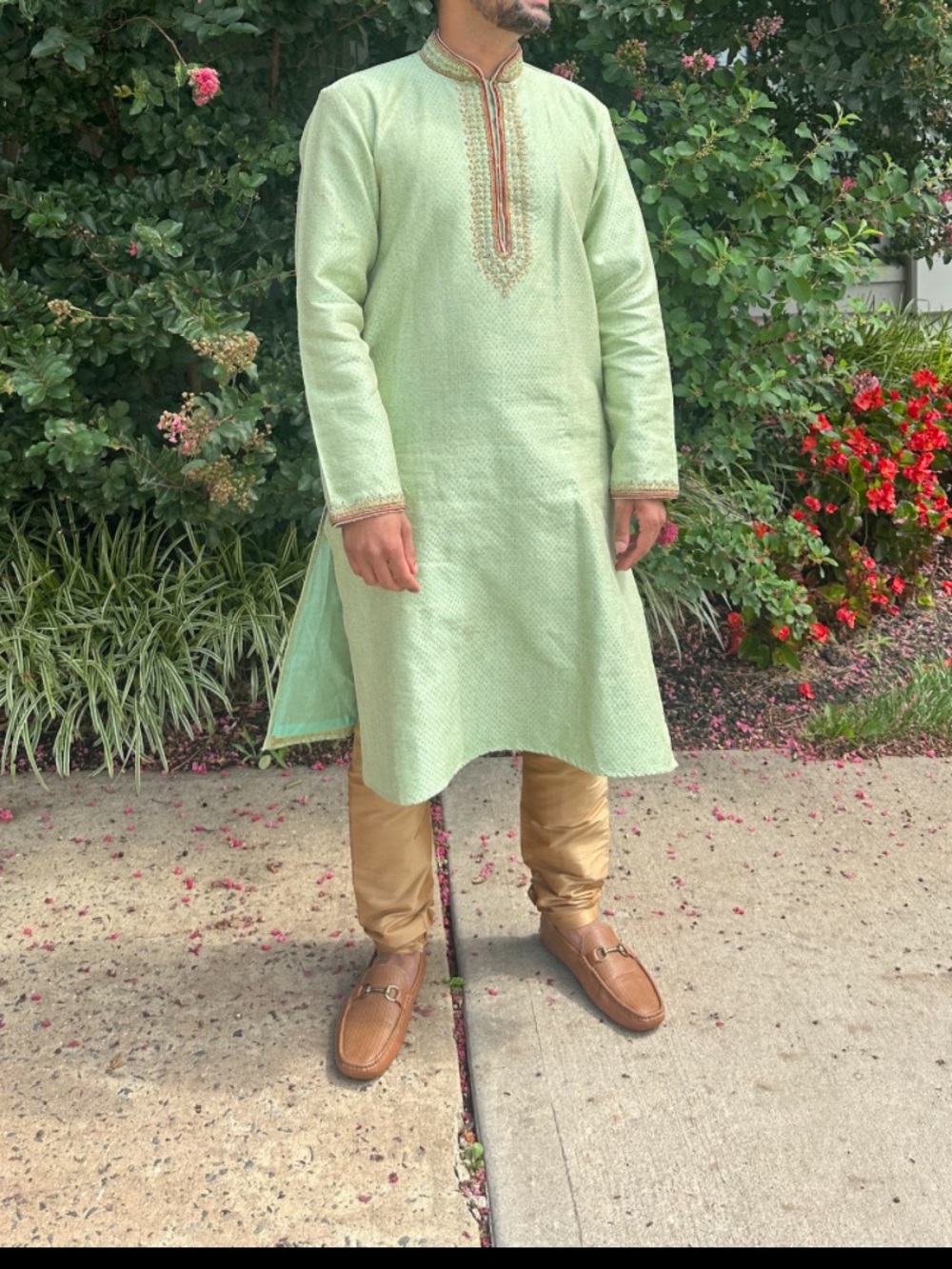 Light Green Embroidered Men's Kurta